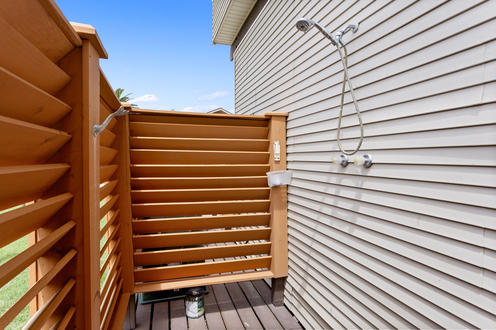 Outdoor shower perfect after beach days