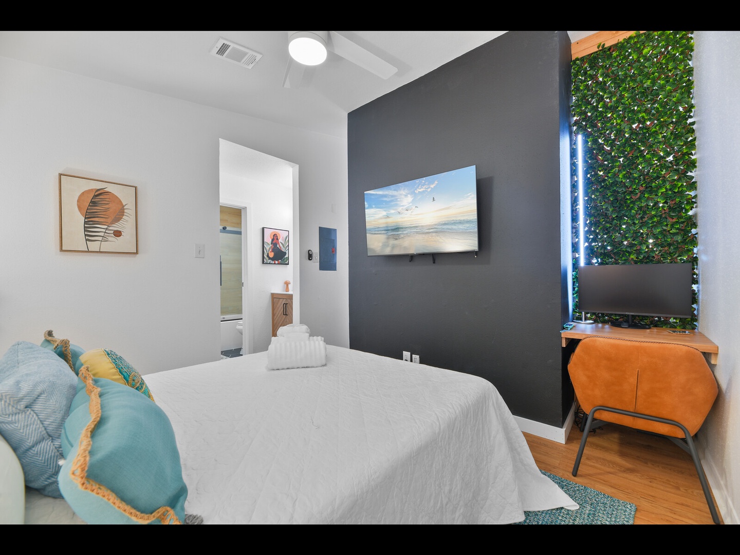 Cozy bedroom with stylish décor & comfort