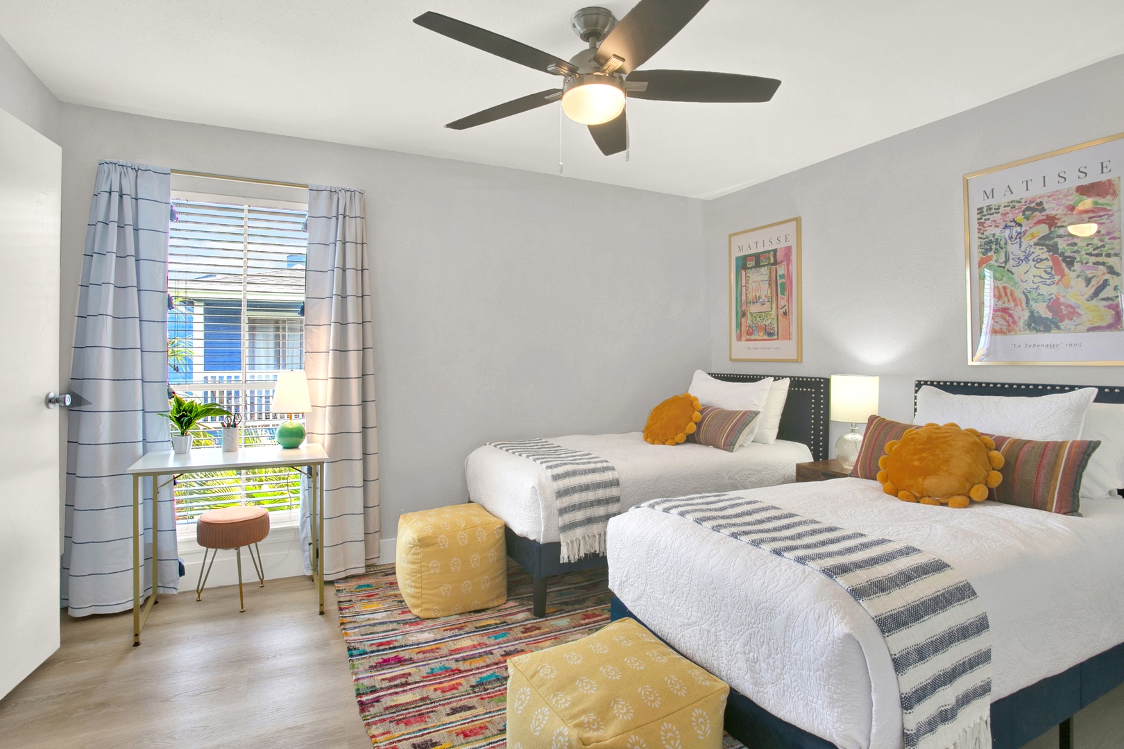 Bright twin bedroom with cool comfort