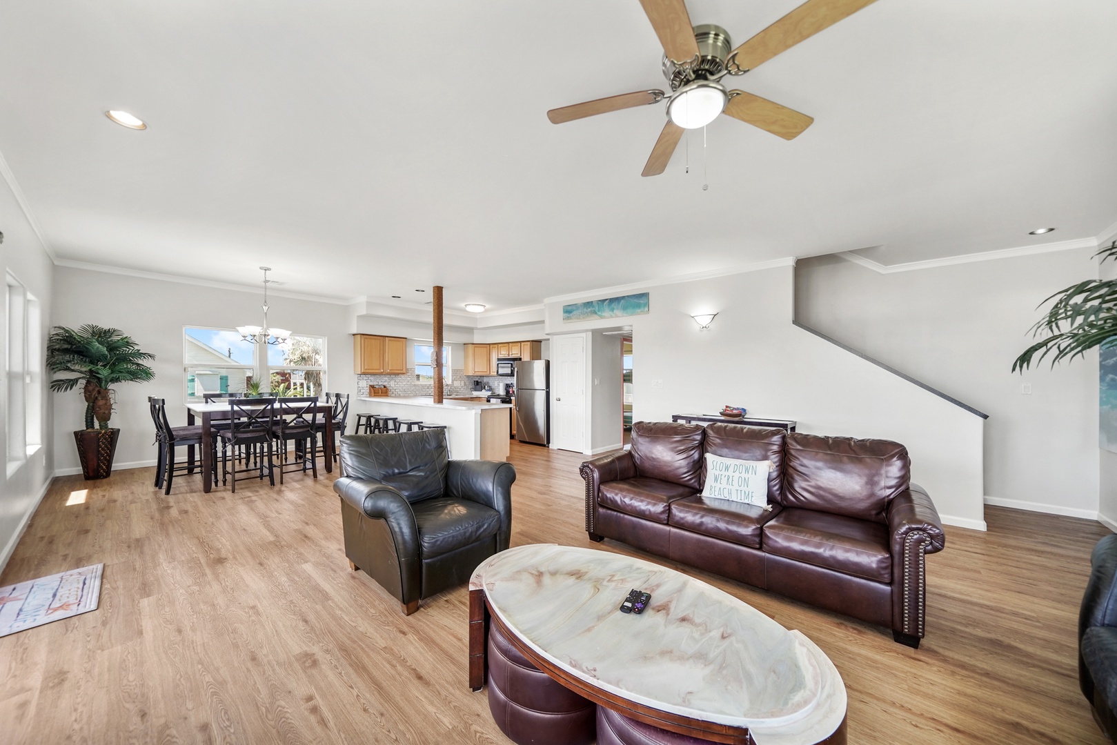 Spacious living area with coastal charm