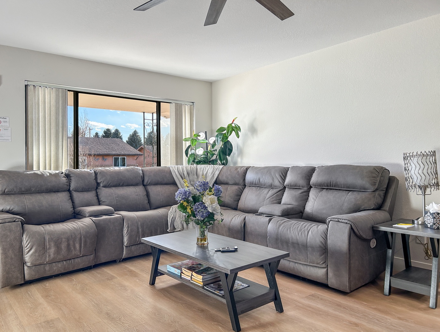 Spacious living room with smart tv and comfy sectional sofa