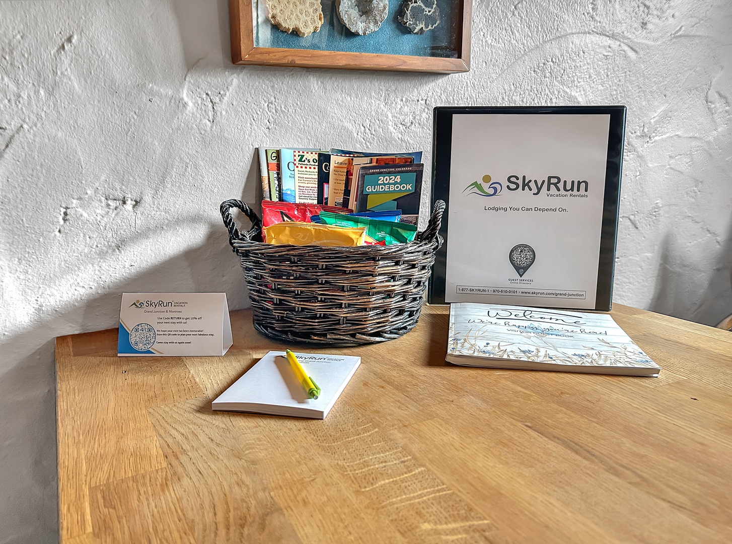 Your thoughtfully prepared welcome area includes local guidebooks, maps, and essentials to help you explore the region's treasures.