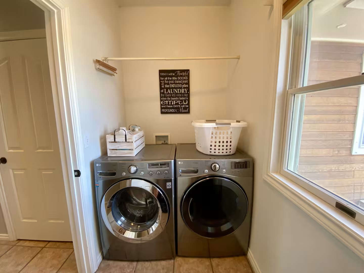 Full-size washer and dryer make it easy to pack light and refresh your wardrobe.