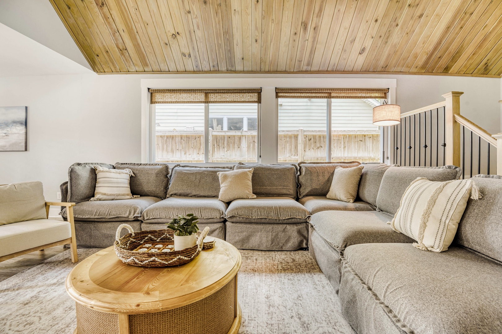 Plush Sectional Under Soaring Wood Ceilings