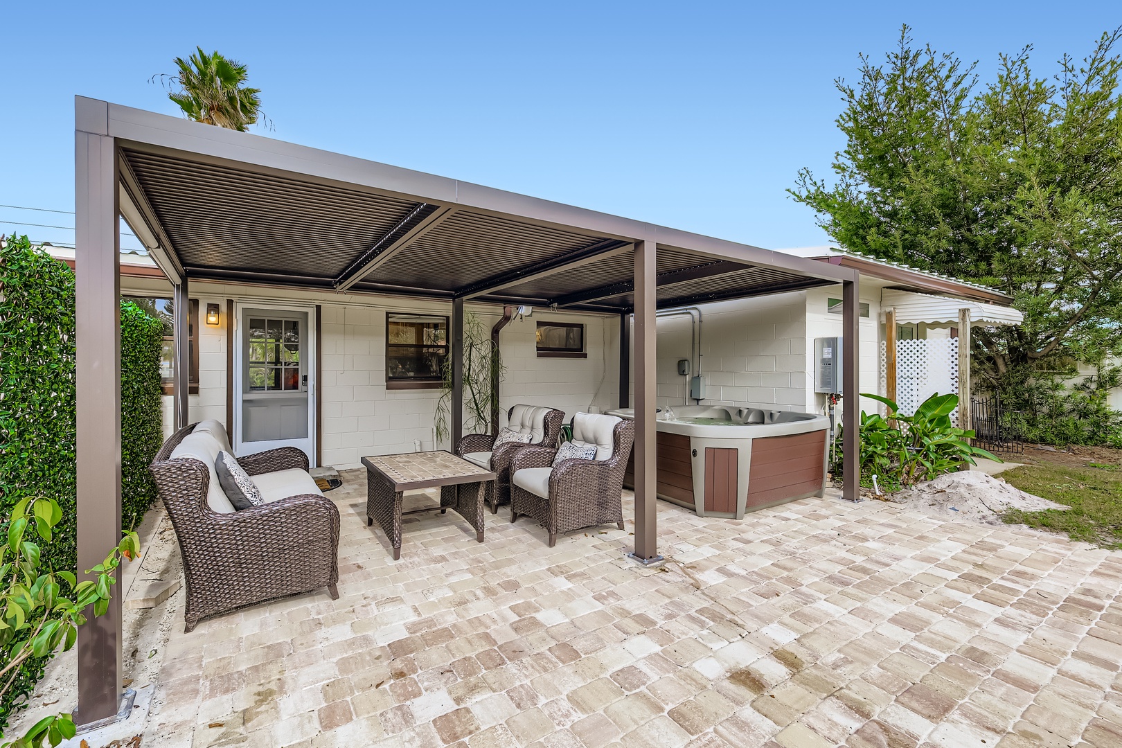 Private covered patio.