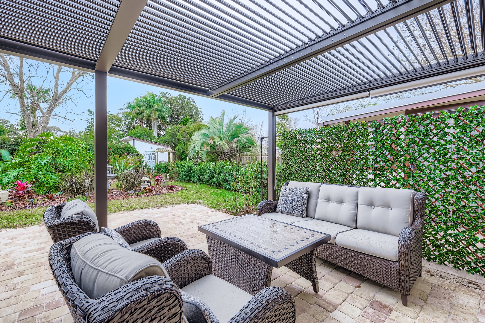 Sink into plush wicker seating.