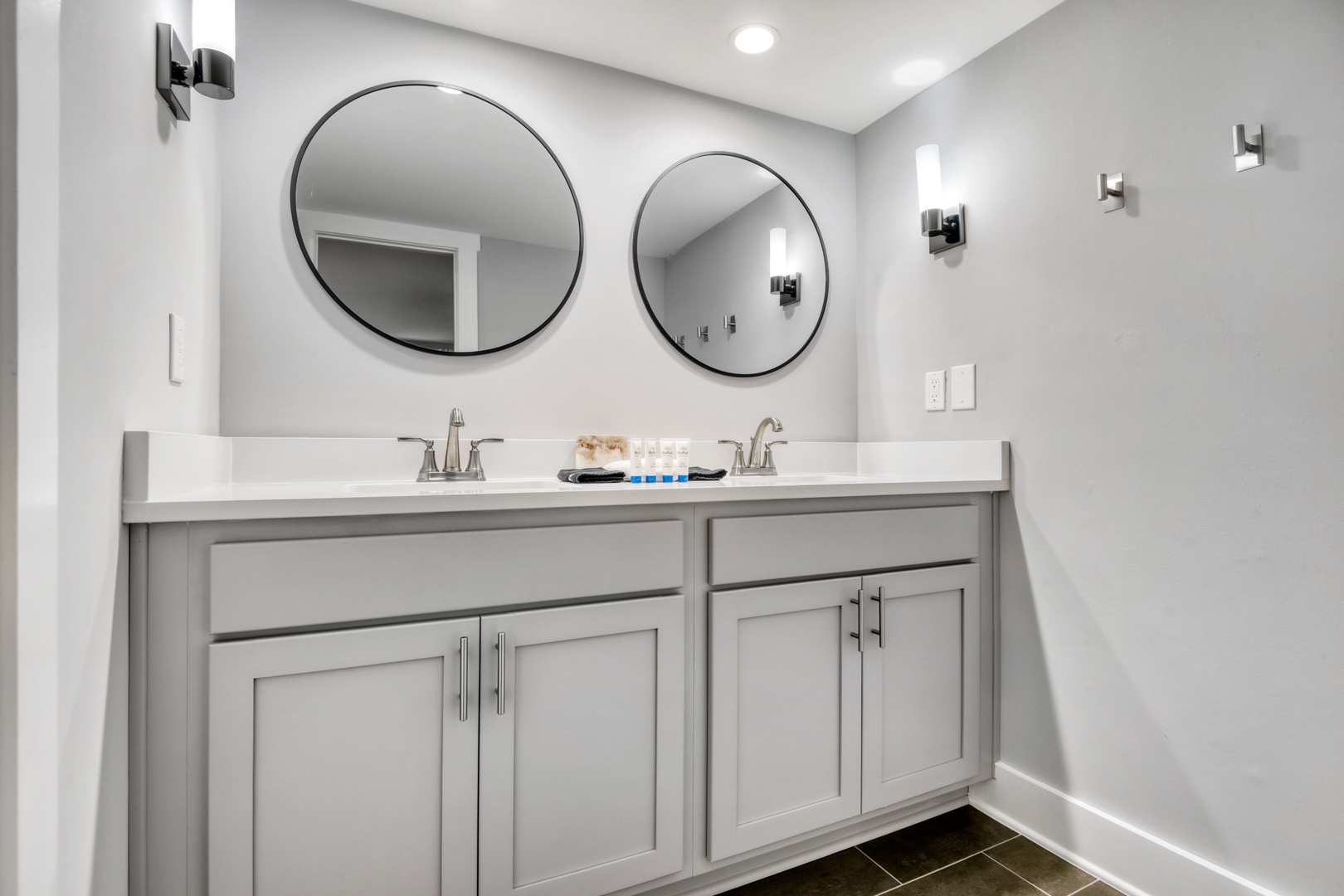Modern Gray Double Vanity Primary Bathroom