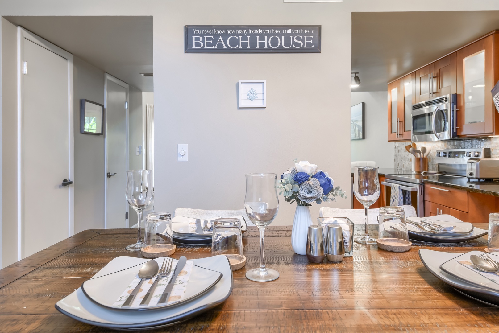 Table set for family meals steps from the kitchen
