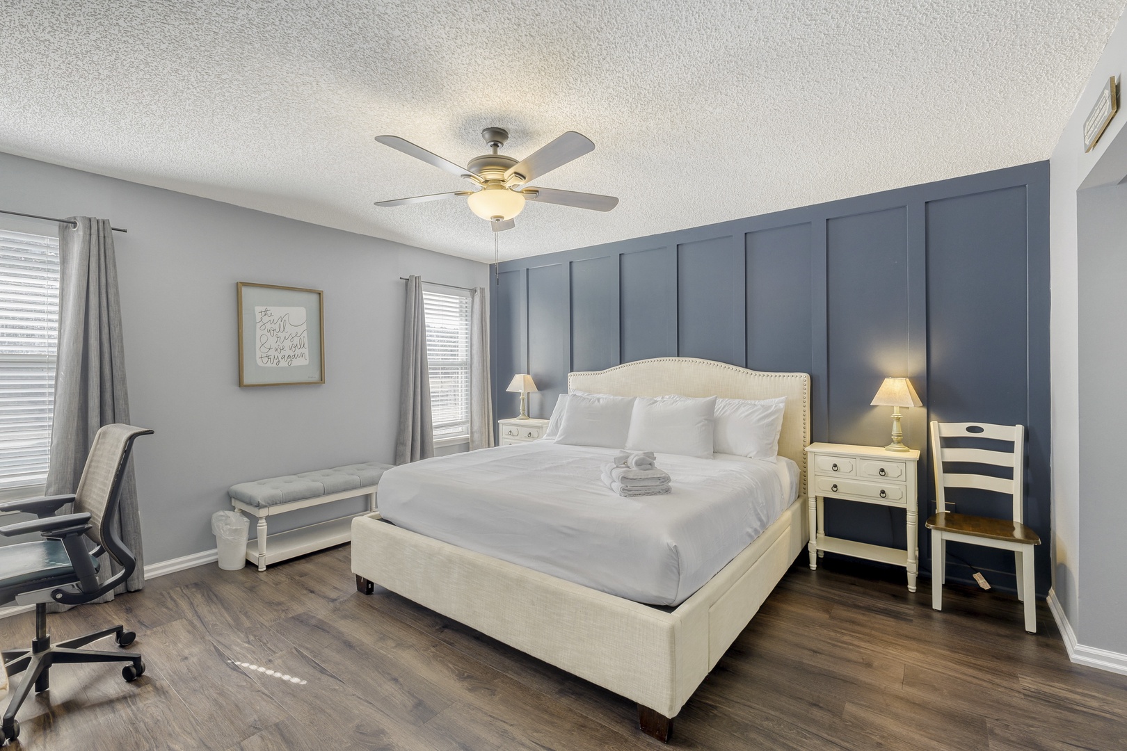 Spacious cozy king bed primary suite