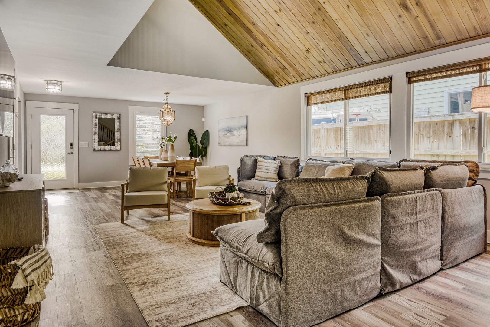 Cozy Living Room with Natural Wood Beams