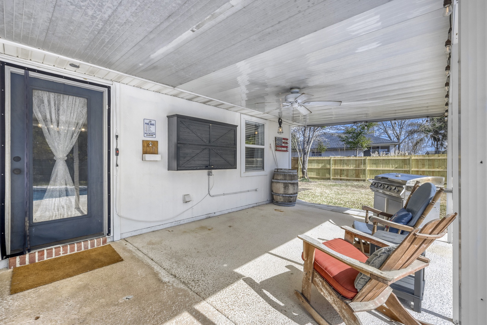 Relax on your private covered patio with BBQ grill.