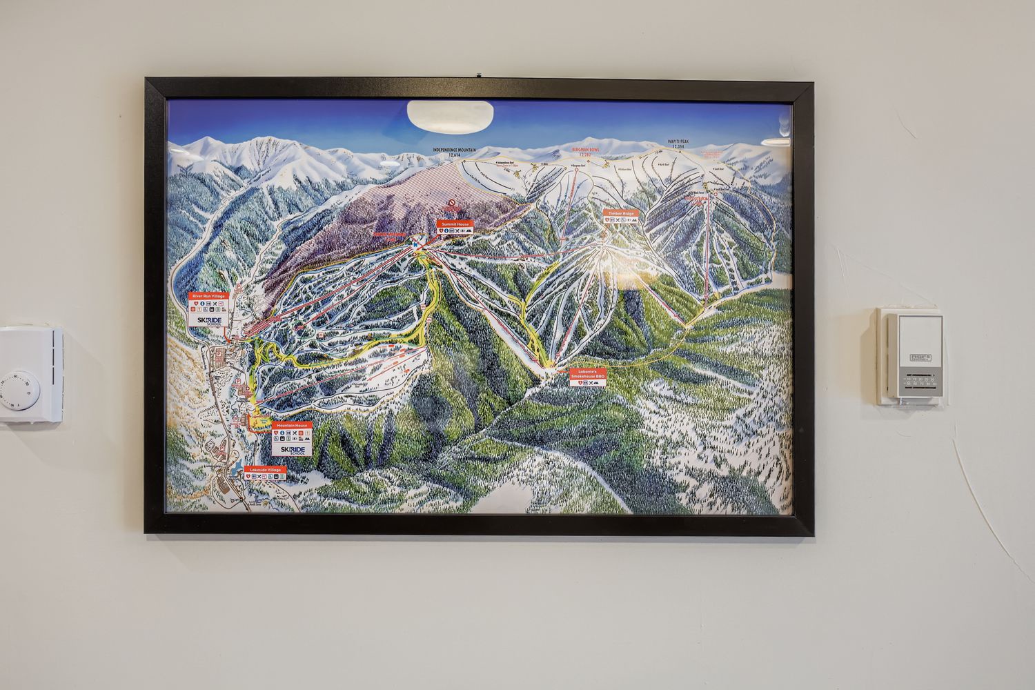 Plan your ski adventures with this detailed trail map showcasing the mountain's slopes and facilities.