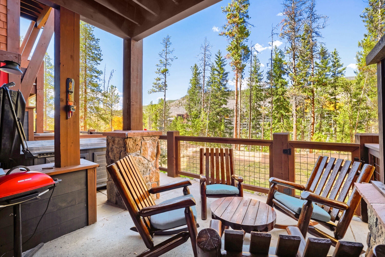 Settle into your private deck and breathe in the mountain air. With rustic seating, a grill ready for your use, and sweeping views of evergreen forests and distant peaks, this is your perfect spot to unwind after a day exploring nearby trails.