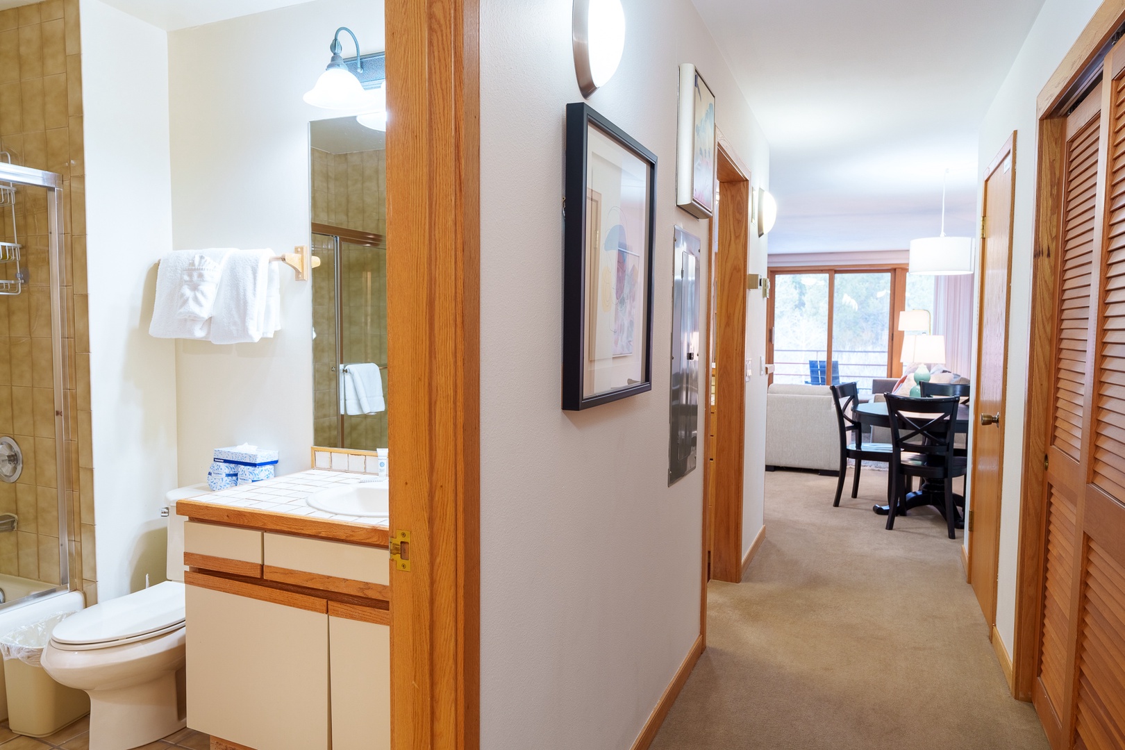 Your spacious suite flows seamlessly from bathroom to dining area, creating an open, airy feel perfect for relaxing.