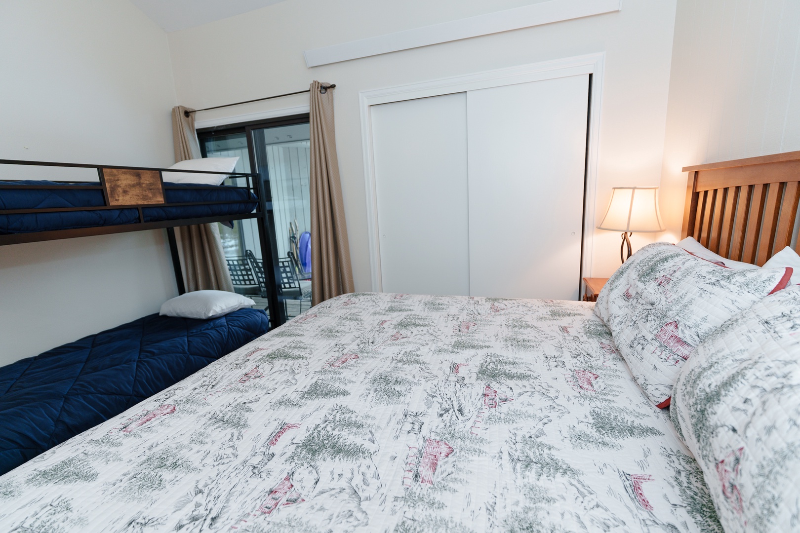 Your bedroom features comfortable bedding and a convenient bunk bed, perfect for families or groups traveling together.