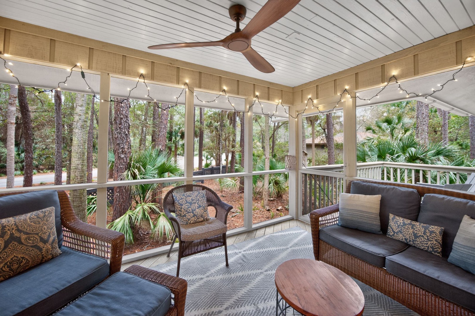 Screened-In Patio with Outdoor Seating & Lighting