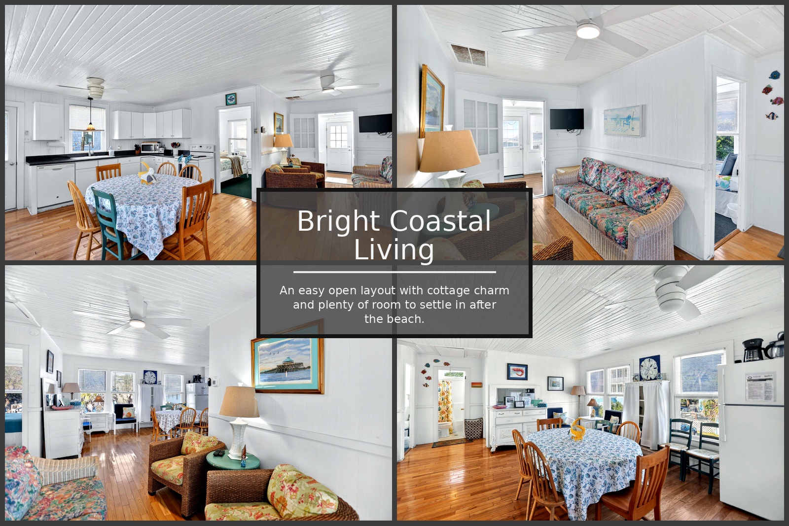 Settle into your bright open-concept cottage with charming coastal touches and room to spread out after beach days.