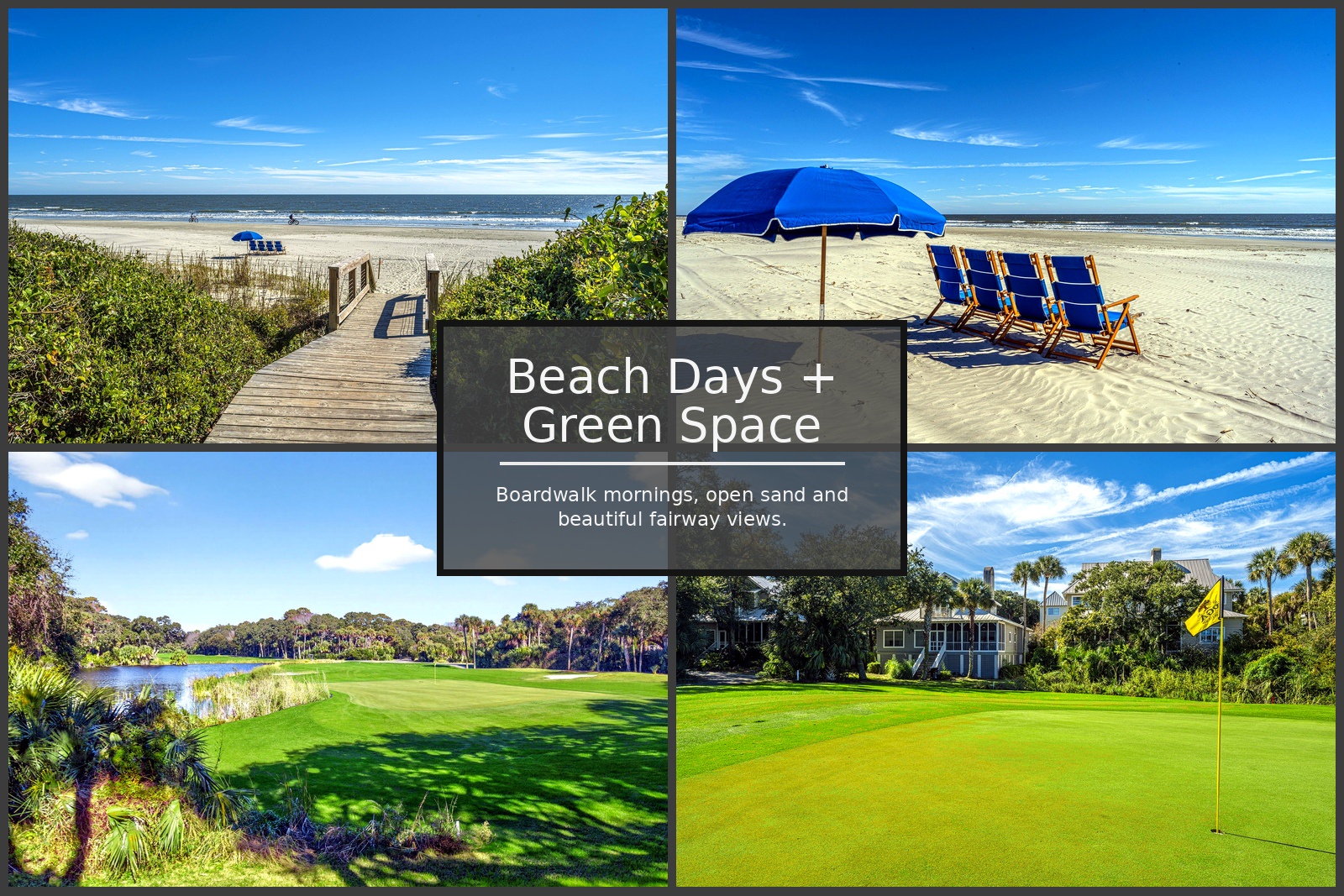 Beach days and green space, golf views
