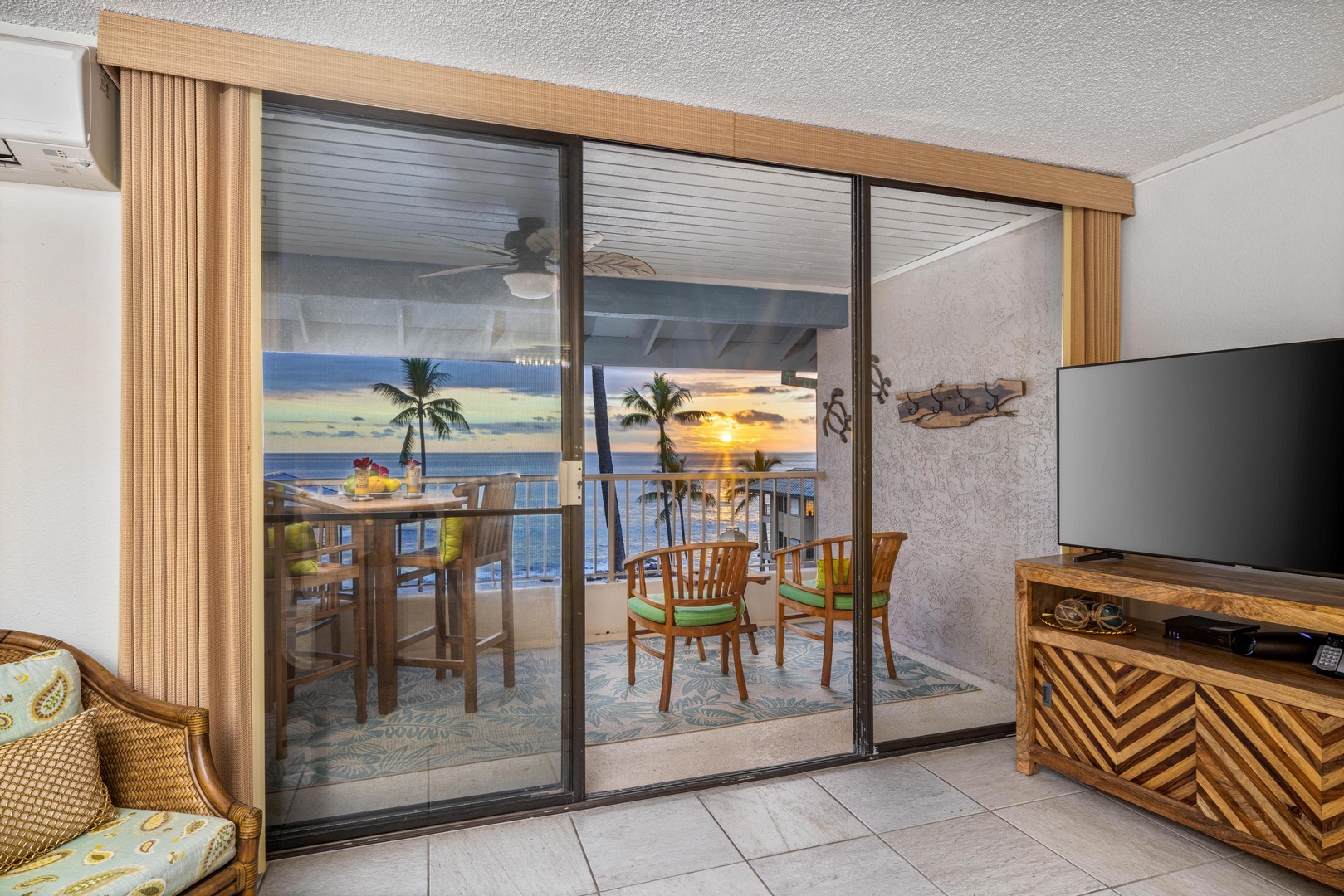 Step into your living space and be greeted by stunning ocean views framed by tropical palms. Your private lanai beckons for sunset cocktails and island breezes.