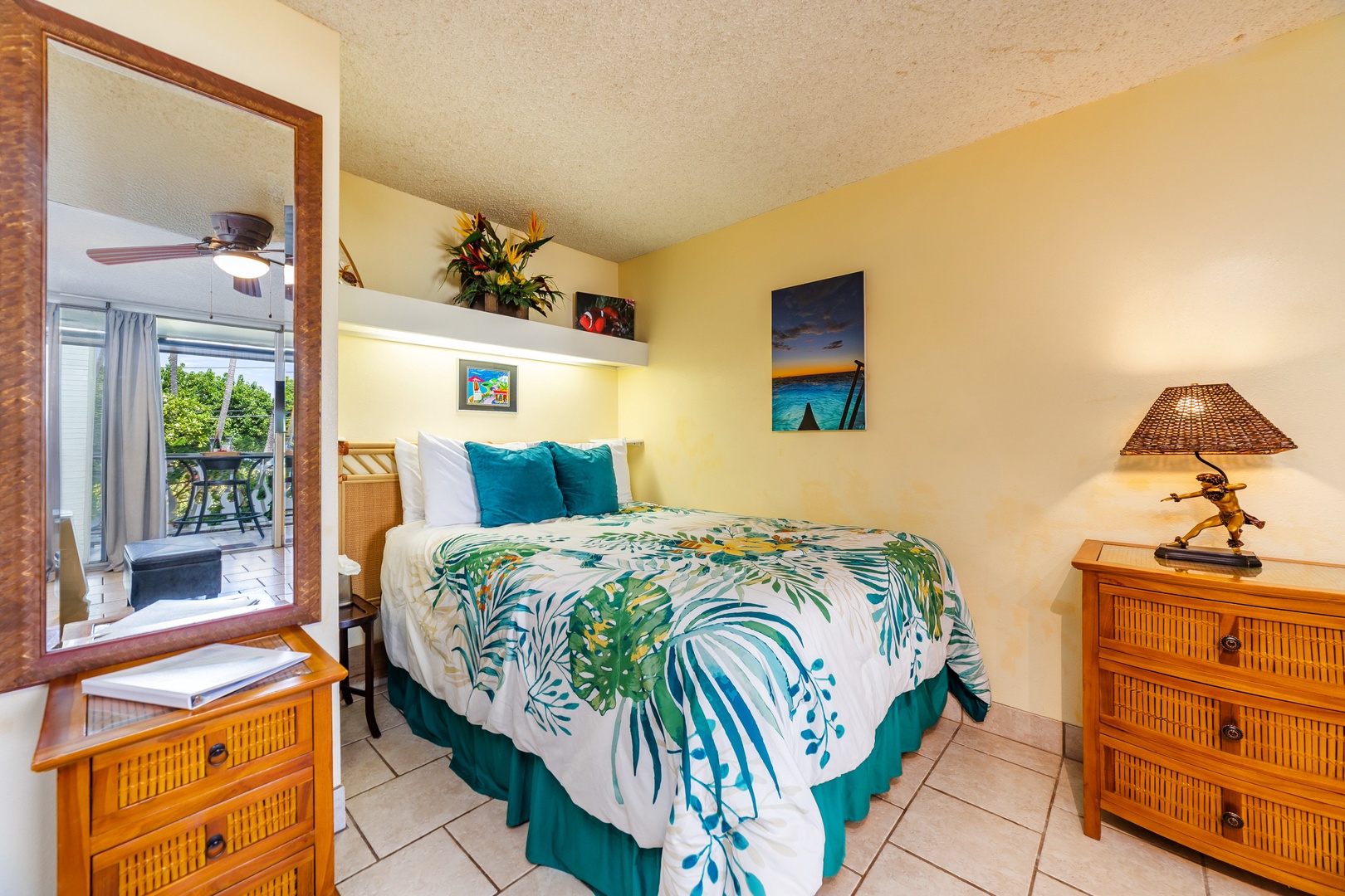 A comfortable queen bed for a good night's sleep.