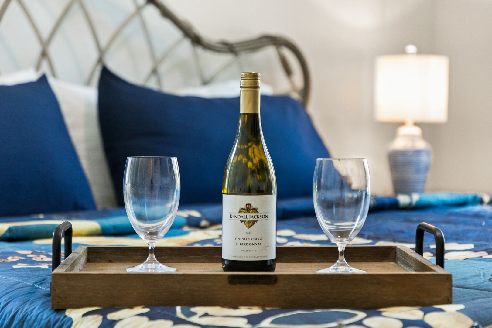 Settle into your plush bed with a bottle of wine waiting to welcome you—perfect for starting your getaway on just the right note.
