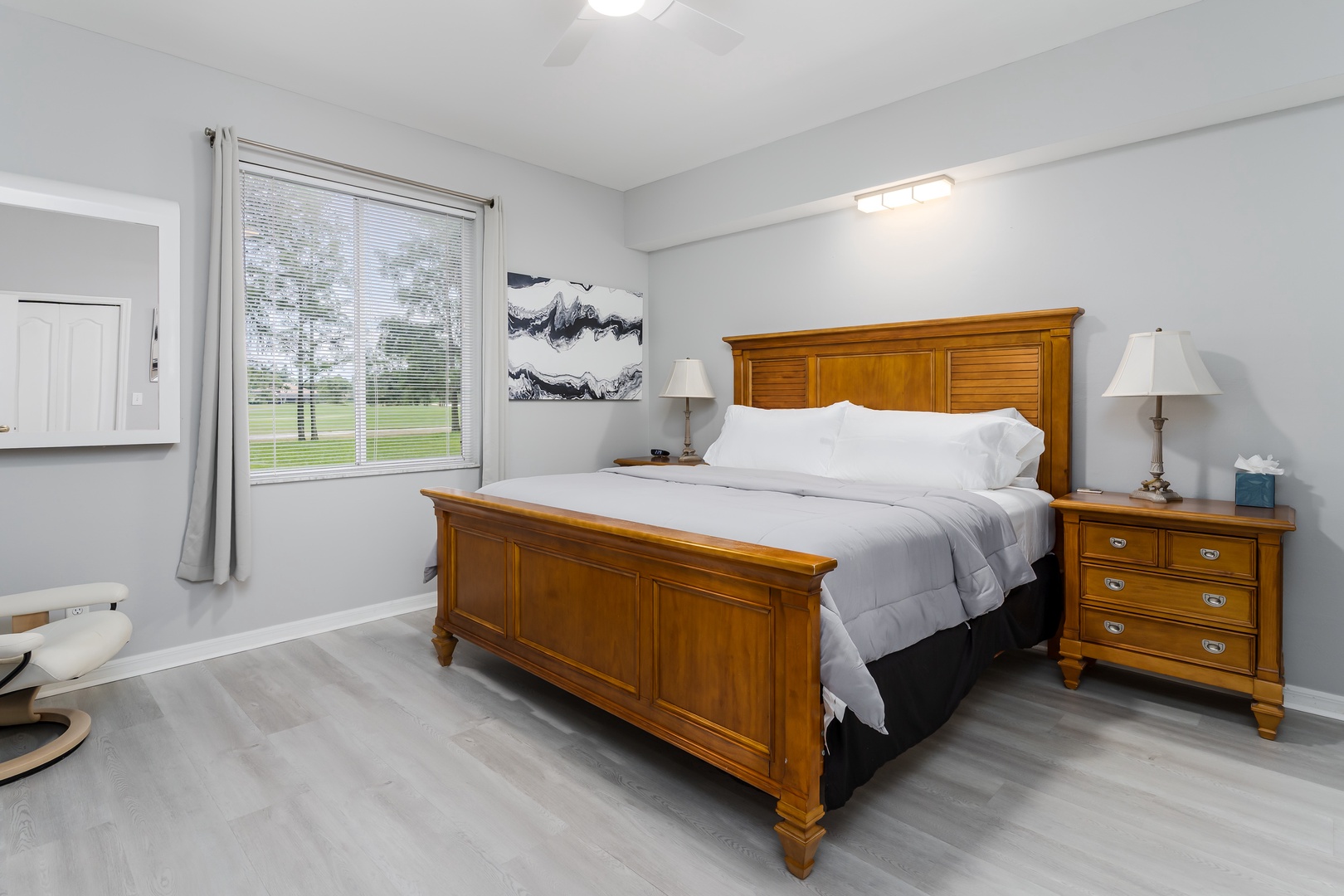 Sink into crisp white linens and let the serene, light-filled space wrap around you. Thoughtful touches and peaceful tones create your perfect retreat after a day of exploring.