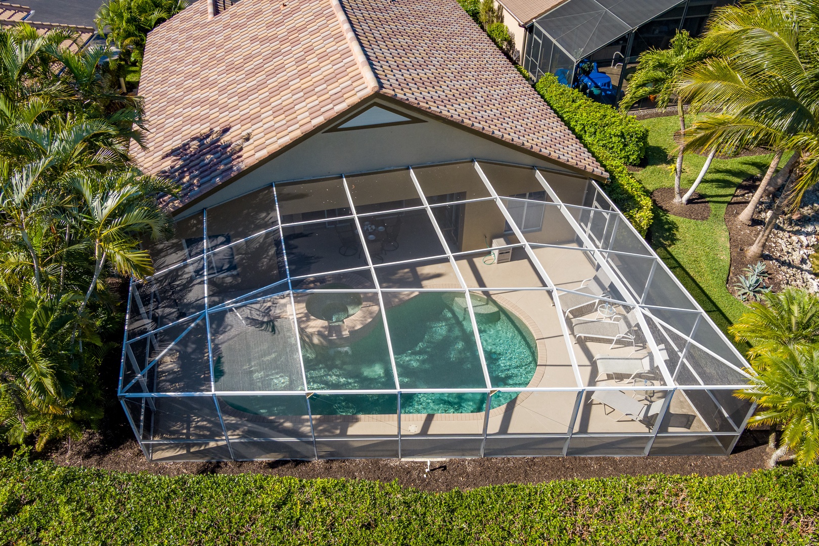 West Facing Screened-in Lanai and Pool Aerial