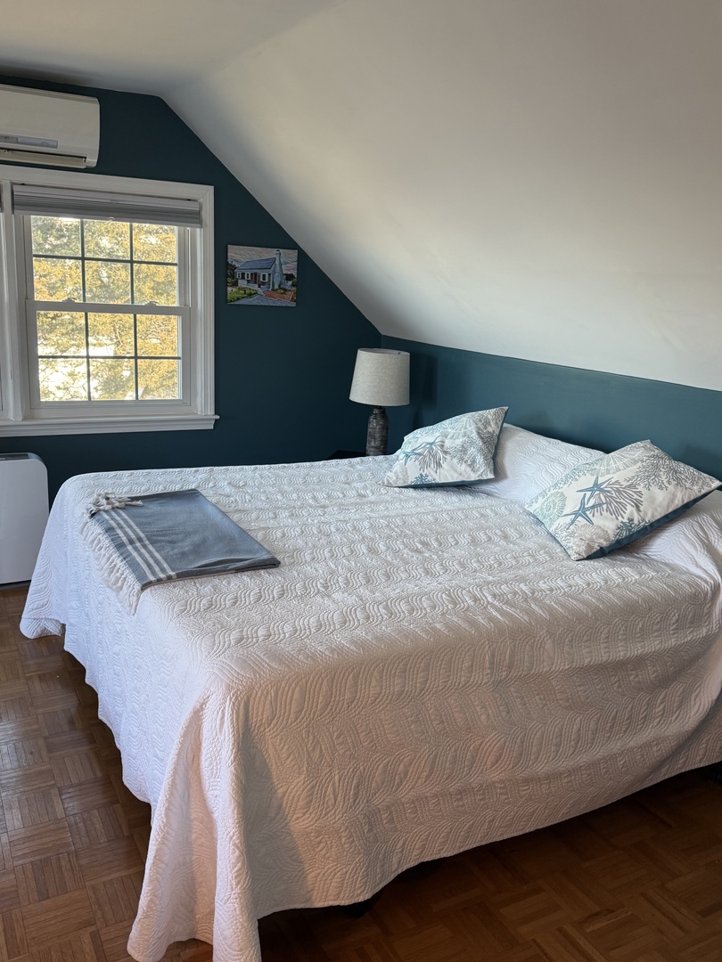 Rest peacefully in your cozy bedroom with premium linens and beautiful autumn views from your window.