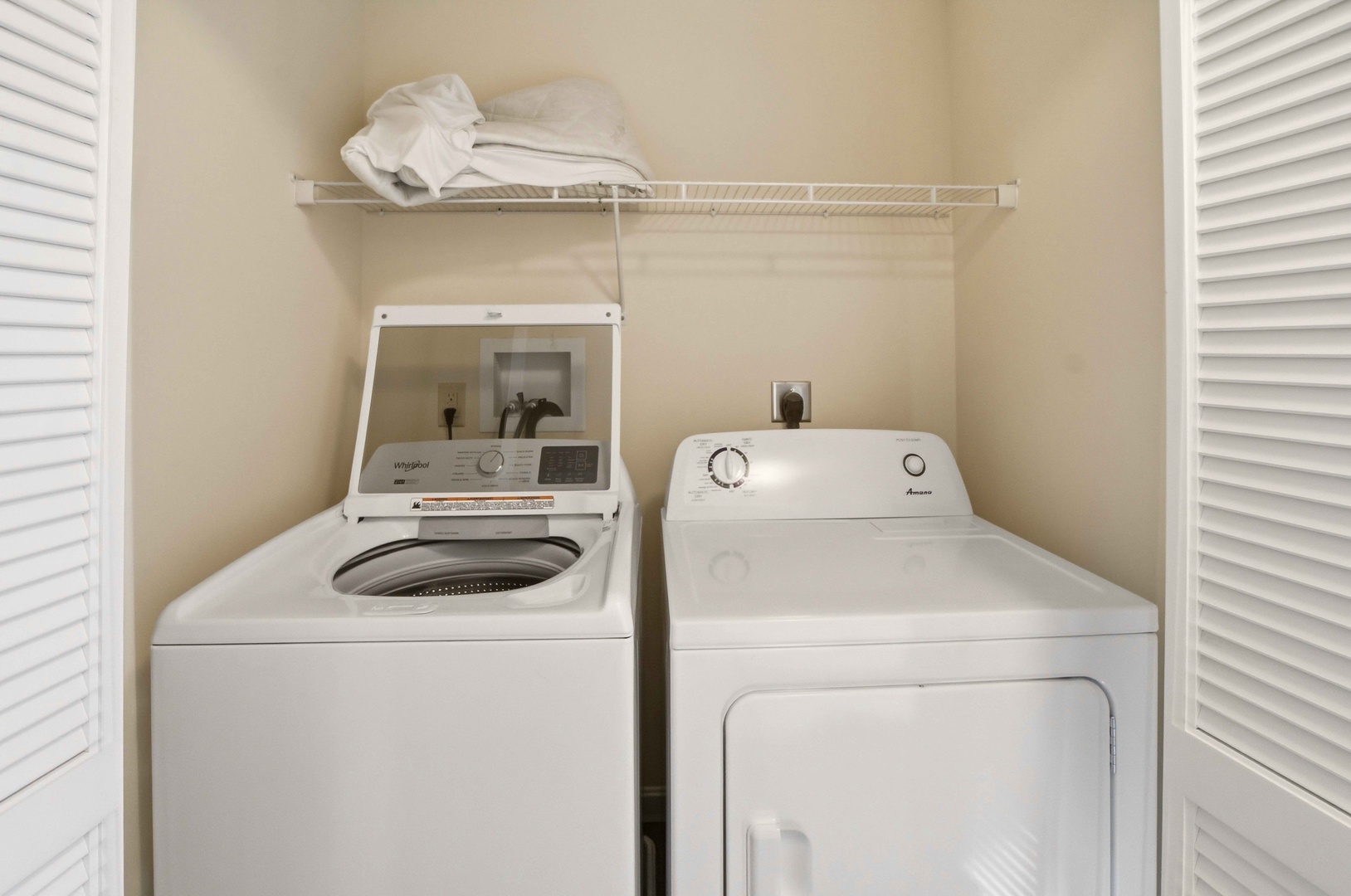 Your own dedicated laundry space keeps your wardrobe fresh throughout your stay, with convenient shelving for all your linens.