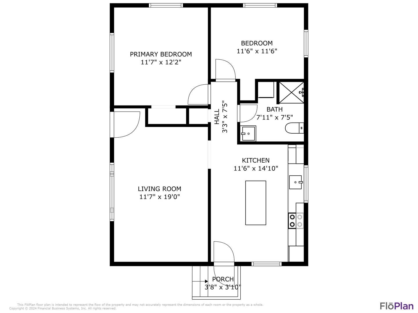 This detailed floor plan shows your home's thoughtful layout with two bedrooms, a full bath, and spacious living areas.