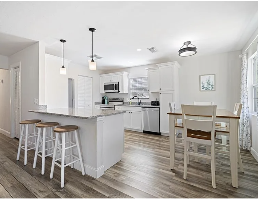 Step into your bright, modern kitchen where breakfast at the island or meals around the dining table become memorable moments of your stay.