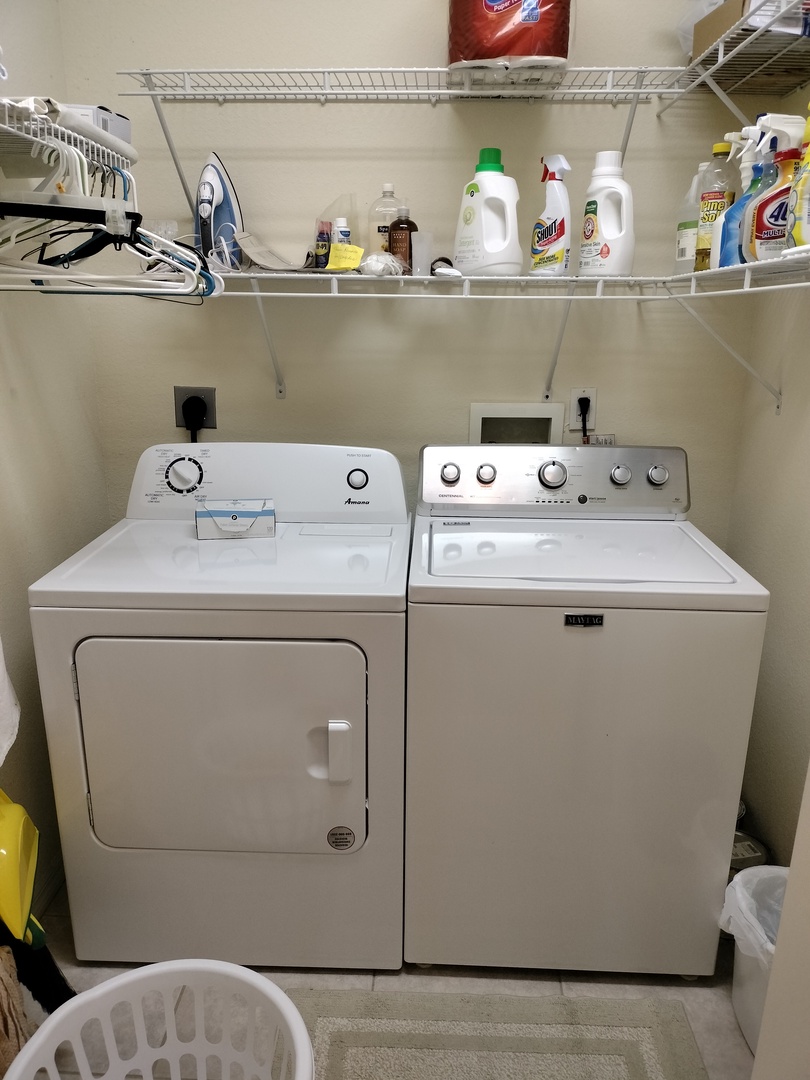 Your private laundry room comes fully equipped with washer, dryer, and all cleaning supplies—making longer stays effortless.