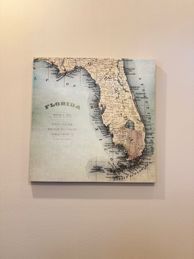 A vintage nautical map adds character to your space, bringing coastal charm and wanderlust to your stay.