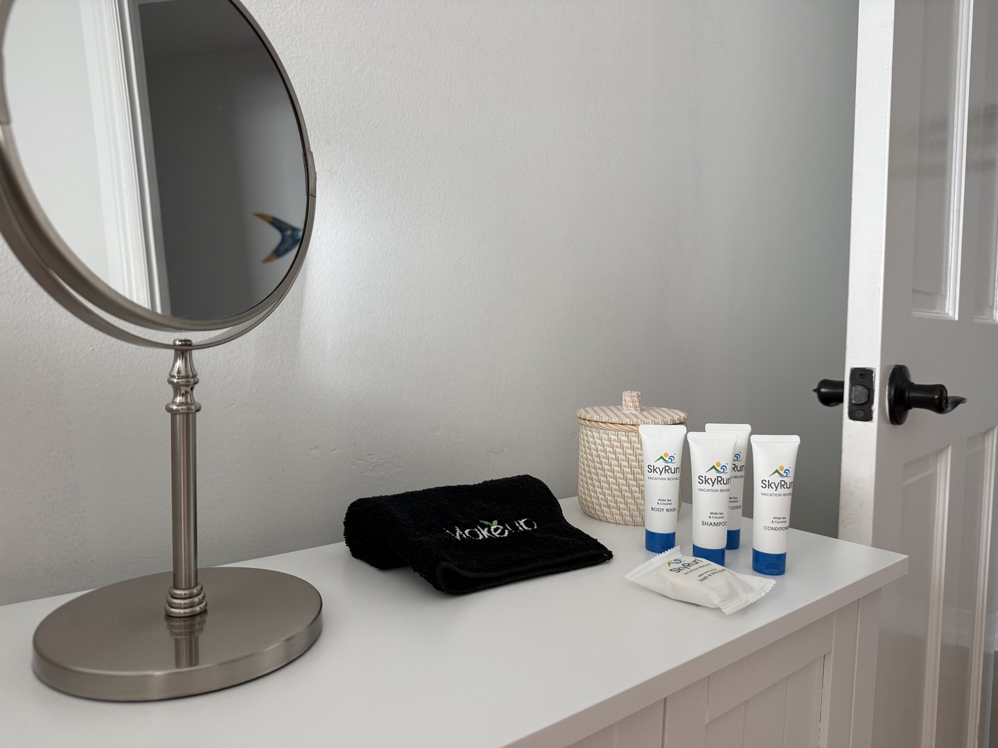 Freshen up at your vanity area with premium toiletries and a cozy towel waiting for you.