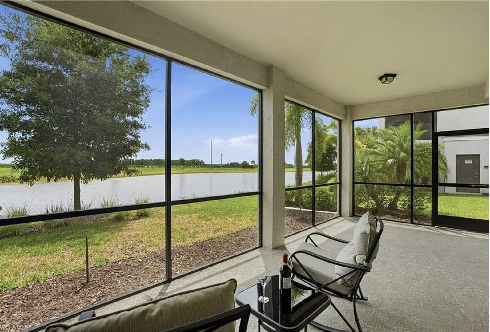 Relax in your private screened lanai overlooking serene water views. Sip your morning coffee or unwind with an evening glass of wine while enjoying Florida's natural beauty from your peaceful outdoor retreat.