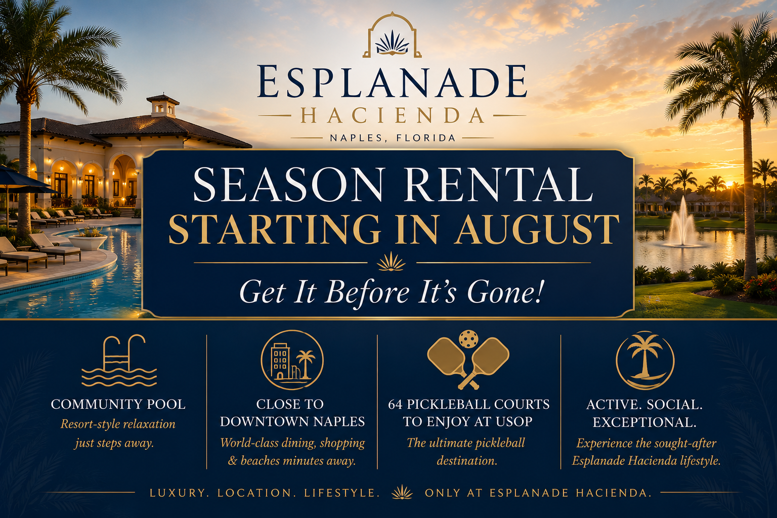 Esplanade Hacienda  Pet Friendly Southern Naples Monthly  3BR/2BA,Resort-Style