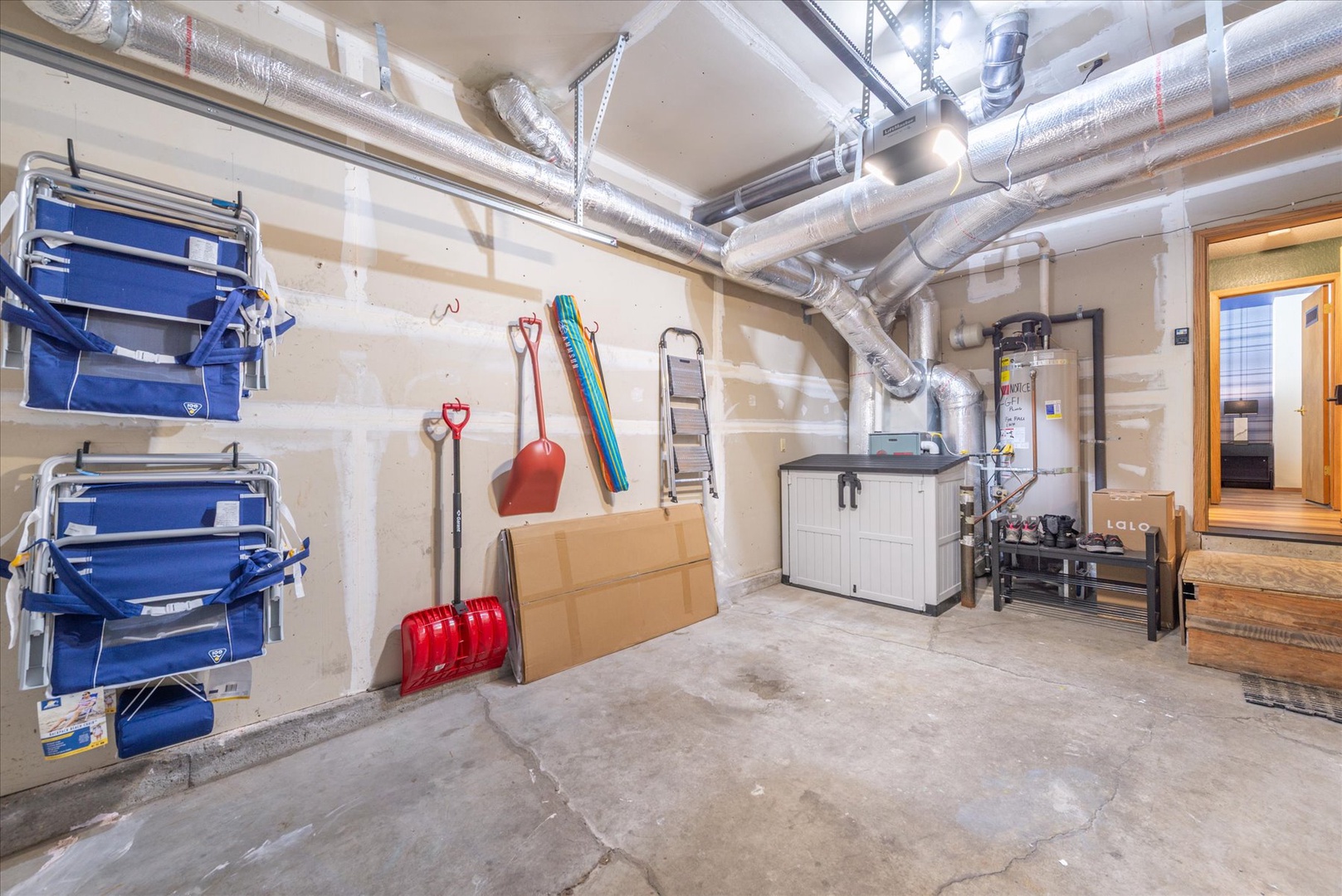 Your ski gear storage space keeps equipment organized and dry after mountain adventures.