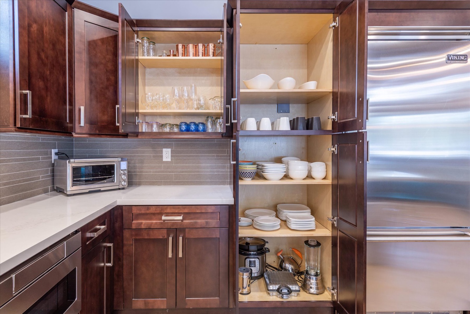 Traveling with a large group? Our kitchen is stocked with all the cookware, glasses, and dishes you'll need.