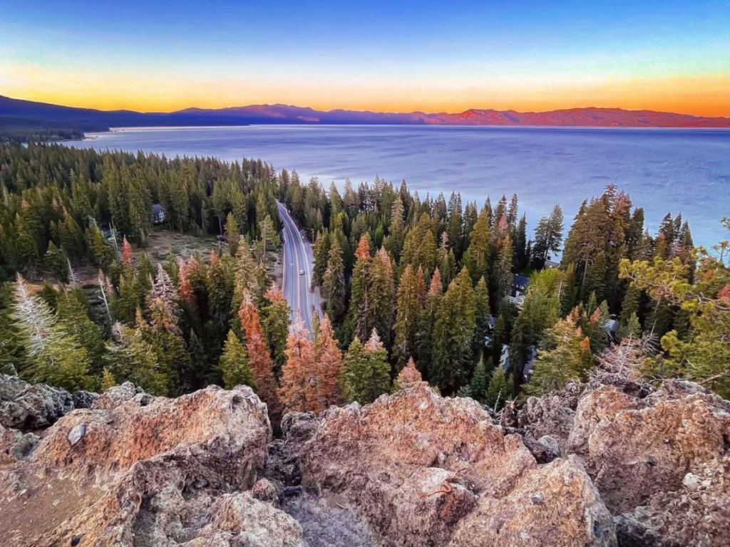 Stunning Lake Tahoe sunset from the top of nearby Eagle Rock.