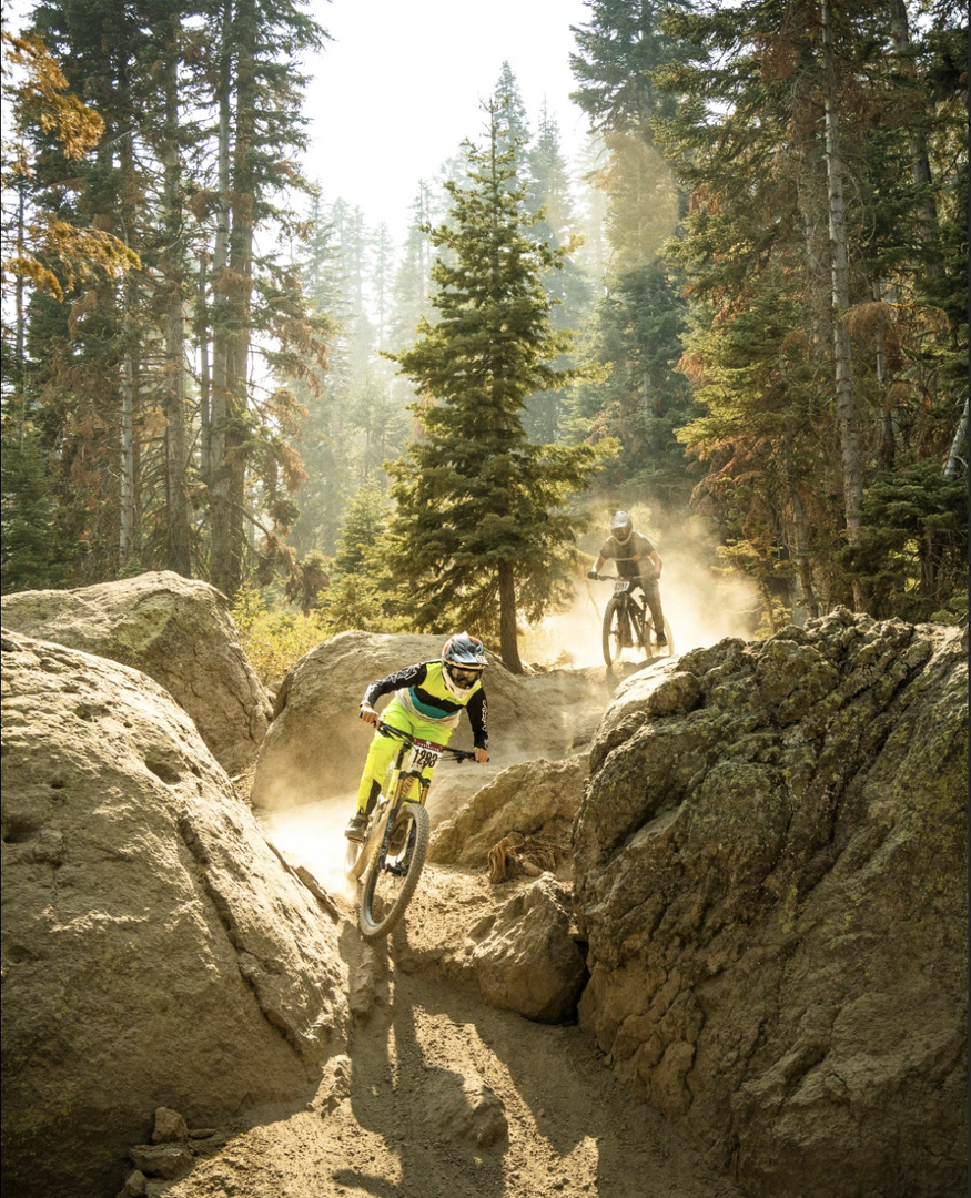 Epic mountain biking trails wind through towering evergreens at Northstar resort.