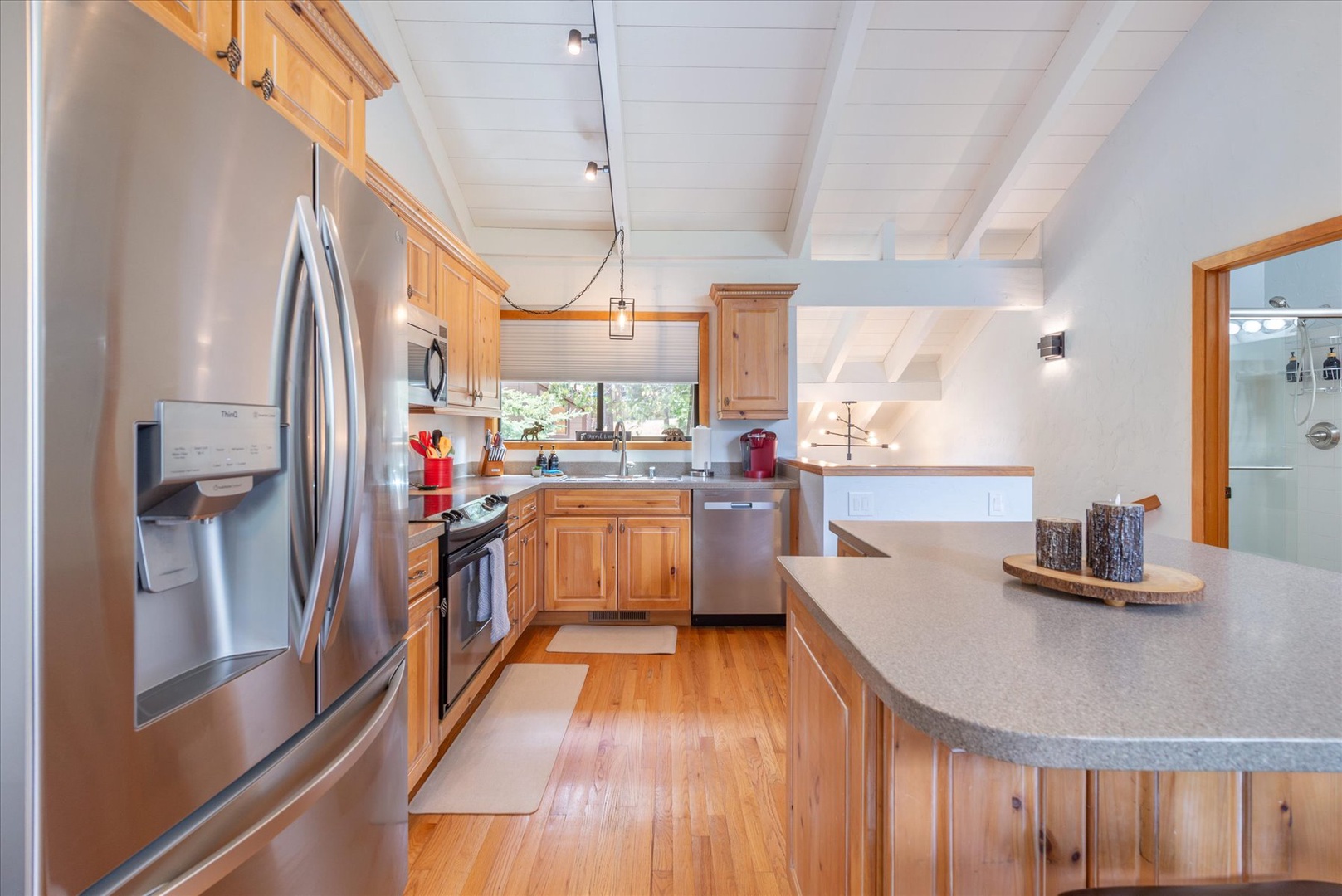 Your well-equipped kitchen features modern stainless steel appliances and all the cooking utensils and cookware you need to feel right at home.