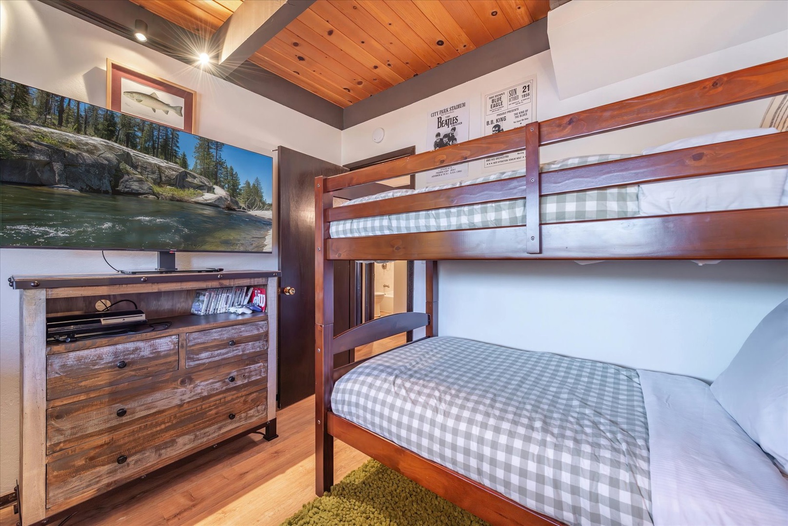 Kids will love a sleepover in the bunk room with their own TV.