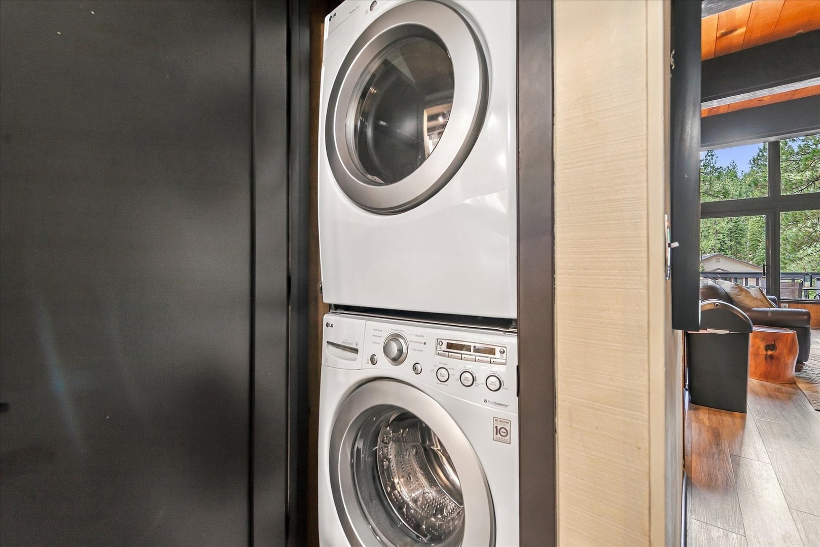 Your laundry needs are sorted with this convenient in-unit washer and dryer setup, tucked neatly into a closet for effortless convenience during your stay.