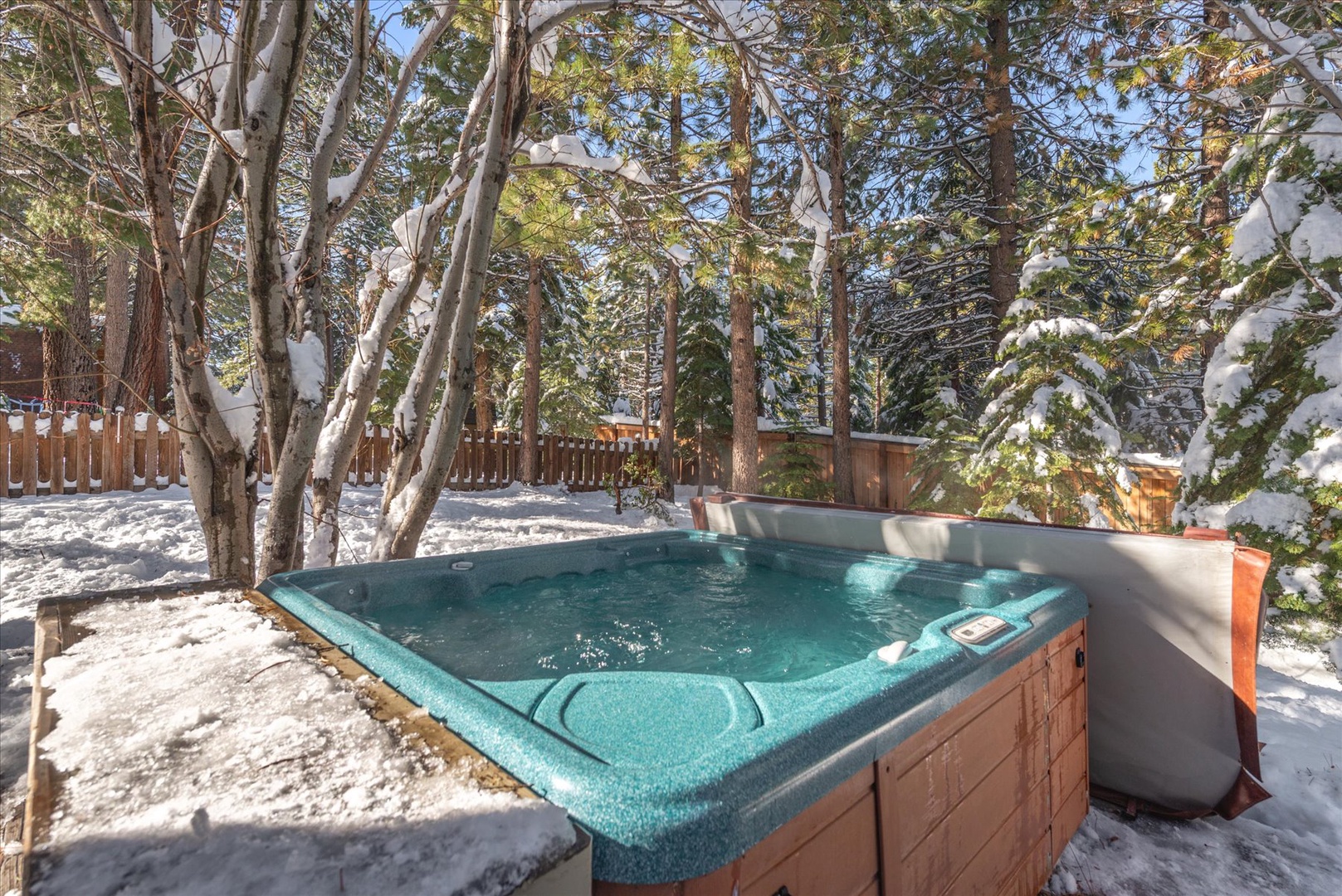 Nothing beats a hot soak on a cold day, take a dip in the hot tub in your peaceful and private backyard.