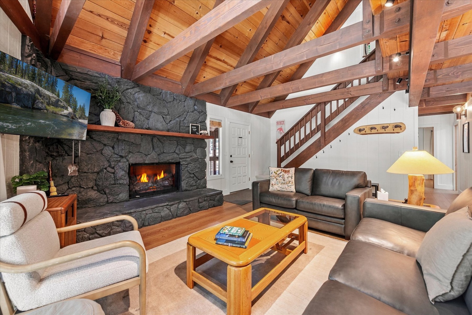 Enjoy a night in and bond with family and friends in your lodge-like living room.
