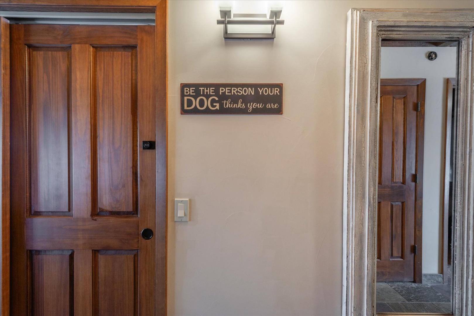 Charming wooden doors welcome you to your pet-friendly retreat, where your furry companion is as valued as you are.