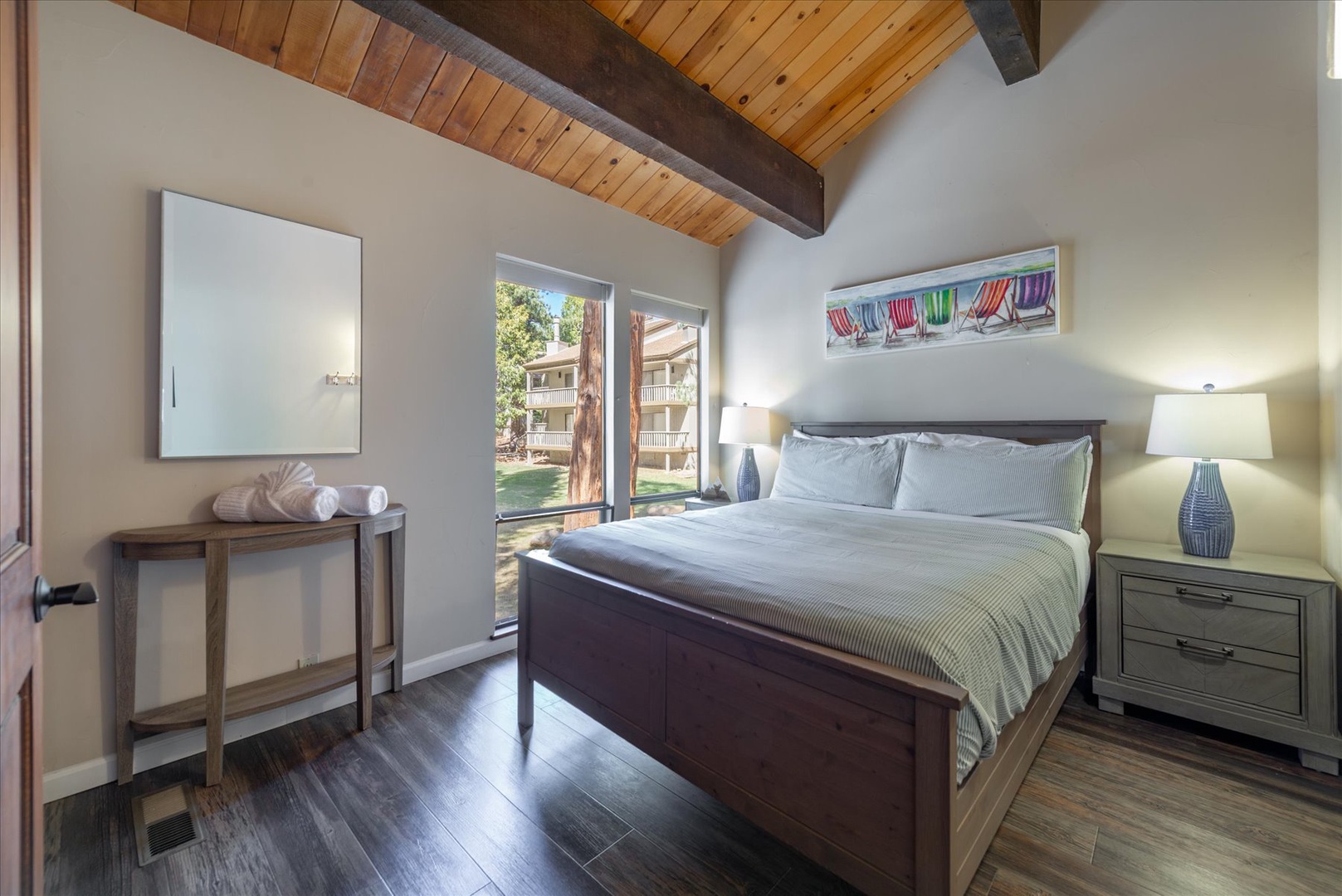 Sink into the plush bedding as warm sunlight filters through your windows, creating the perfect mountain retreat ambiance.