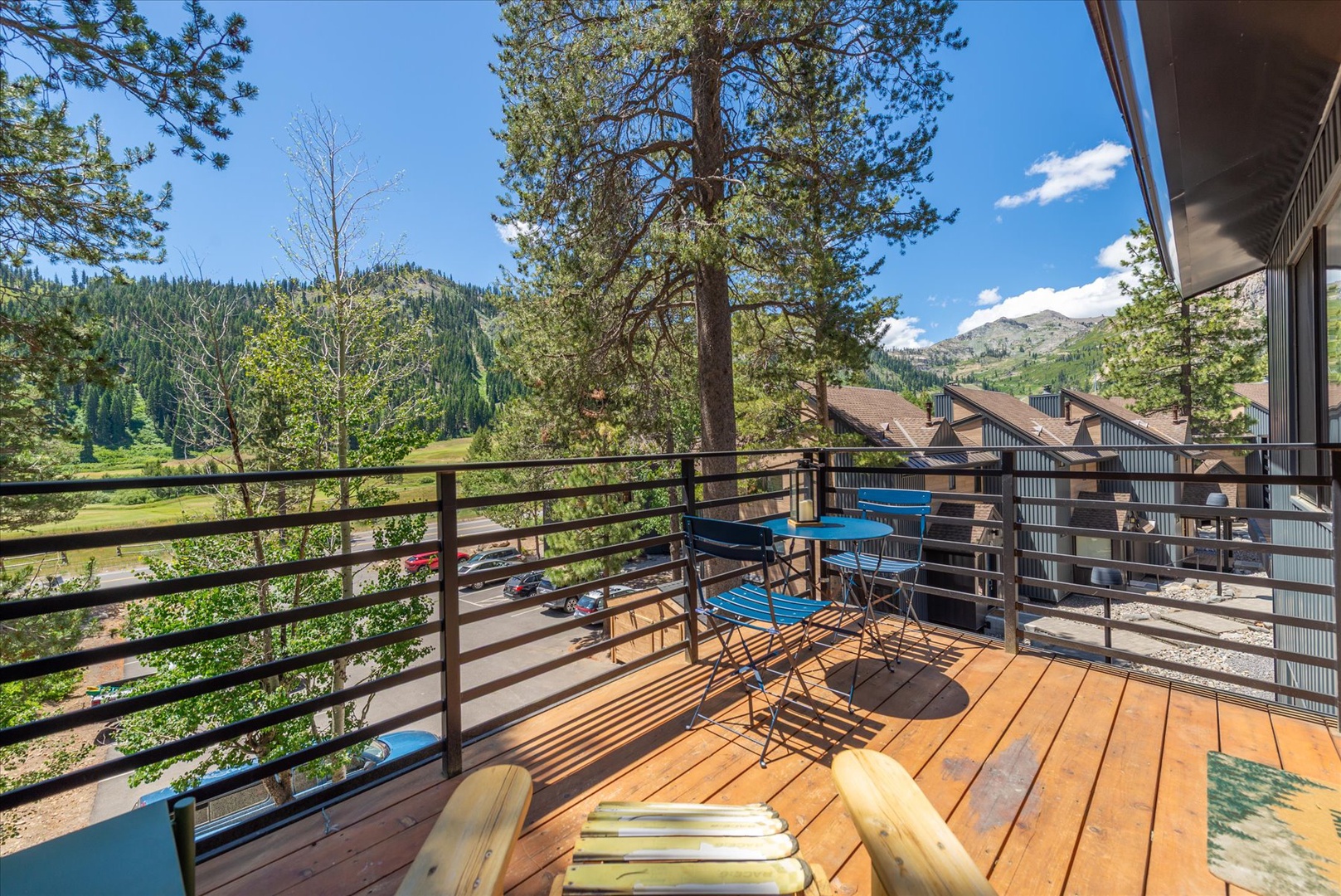 Step onto your private balcony and breathe in the fresh mountain air. Sip your morning coffee at the bistro table while surrounded by towering pines and sweeping alpine views.