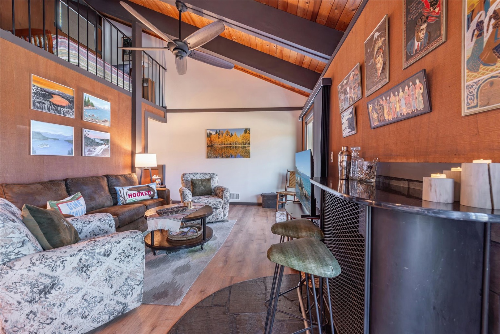 This mountain-vibe living room creates the perfect atmosphere for your home away from home.