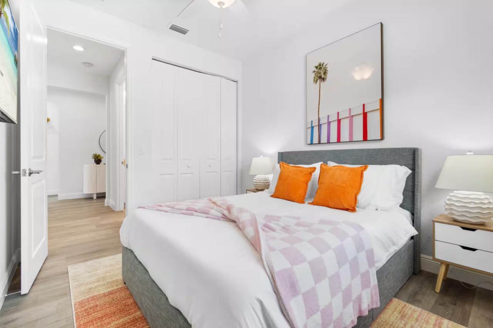 Sink into your cozy bed after a day exploring the coast. Bright, modern decor and a calming palette set the perfect scene for restful nights.